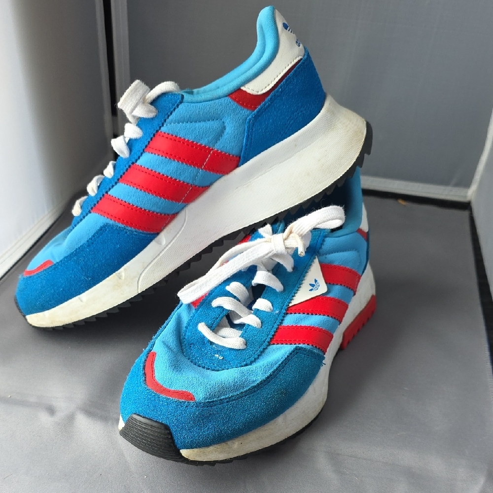 adidas Blue and Red Retro Running Shoes Kids Size 7
